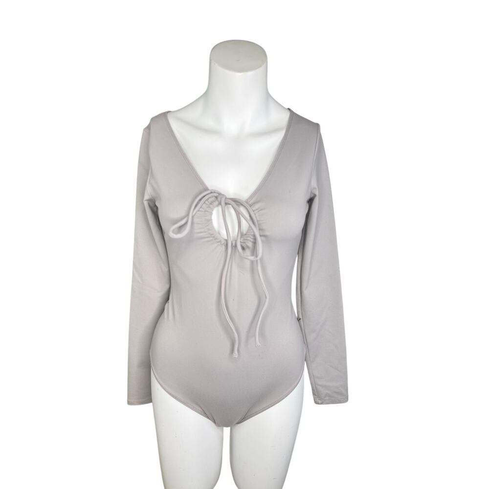 Abercrombie & Fitch Bodysuit Women's Small Gray Keyhole Tie Soft A&F Collection